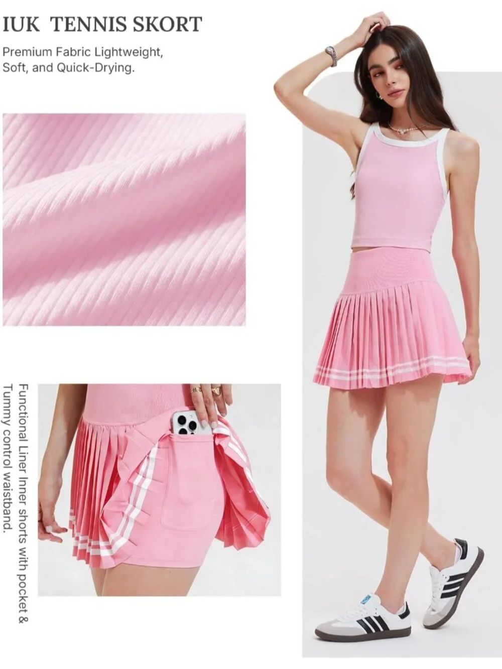 Women's Light Pink 2 Piece Racer Back Tennis Skirt Tank Top Pull On Golf Dress